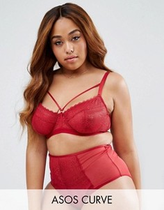 Кружевной бюстгальтер на косточках размеров 38D - 42G ASOS CURVE Nancy - Красный