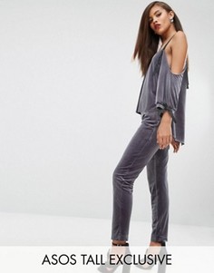 Бархатные брюки-сигаретки ASOS TALL RED CARPET - Серый