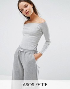 Топ в рубчик с длинными рукавами и открытыми плечами ASOS PETITE - Серый