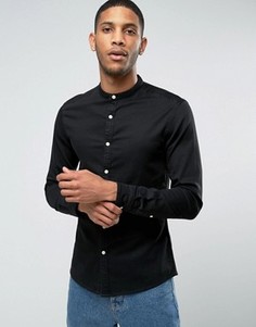 Черная приталенная джинсовая рубашка с горловиной на пуговицах ASOS - Черный