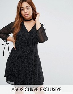 Чайное платье на пуговицах с завязками на рукавах ASOS CURVE - Мульти