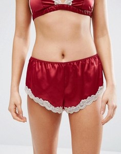 Трусики-шортики из атласа и кружева ASOS Skye - Красный