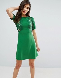 Цельнокройное платье с кружевной вставкой ASOS - Зеленый