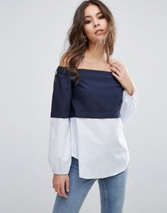 Топ с открытыми плечами и контрастной вставкой ASOS - Темно-синий