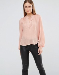 Блузка со вставкой и завязкой спереди AX Paris - Розовый