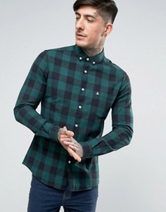 Зеленая рубашка скинни в клетку с логотипом ASOS - Зеленый