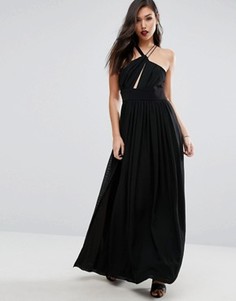 Атласное платье макси с глубоким вырезом и разрезом до бедра Stylestalker - Черный