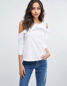 Блузка с открытыми плечами и оборкой Vero Moda - Белый