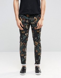 Зауженные брюки с темным цветочным принтом ASOS - Черный