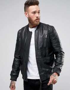 Черная кожаная куртка-пилот с ремешками ASOS - Черный