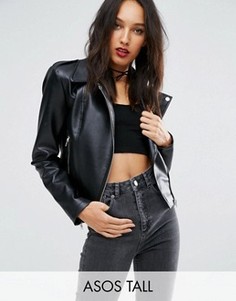 Байкерская куртка из искусственной кожи со строчками ASOS TALL Ultimate - Черный