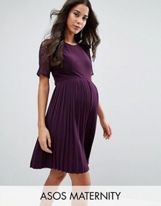 Плиссированное платье мини с кружевом ASOS Maternity - Розовый