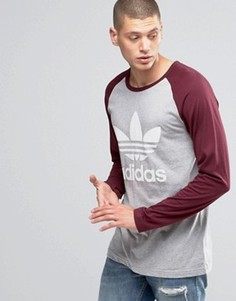 Серый лонгслив с логотипом-трилистником adidas Originals AY8250 - Серый