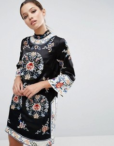 Цельнокройное платье-туника с вышивкой ASOS - Черный