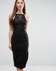 Платье миди с кружевным лифом ASOS - Черный