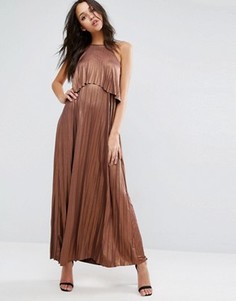 Плиссированное платье макси цвета металлик с кроп-топом ASOS - Медный