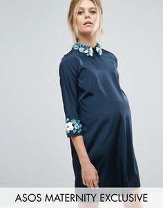 Цельнокройное платье для беременных ASOS Maternity - Темно-синий