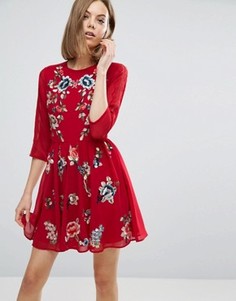 Приталенное платье мини с цветочной вышивкой ASOS PREMIUM - Красный
