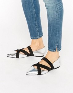 Остроносые балетки с эластичными ремешками ASOS - Серебряный