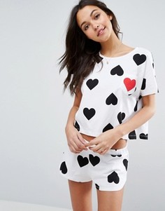 Монохромный пижамный комплект из футболки и шортов с сердечками ASOS - Мульти