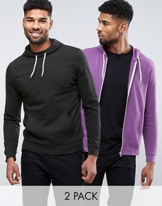 2 худи на молнии и через голову (черный, фиолетовый) ASOS - СКИДКА - Мульти