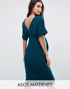 Строгое платье с V-образным вырезом на спине ASOS Maternity - Синий