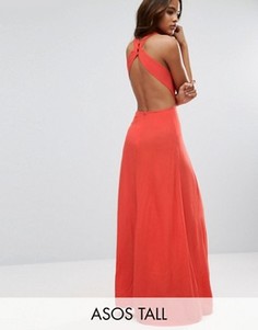 Платье макси из жатой ткани с открытой спиной ASOS TALL - Красный