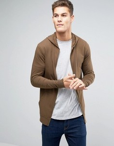 Длинное коричневое худи на молнии ASOS - Коричневый