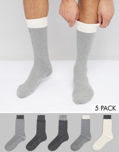 5 пар носков из вафельного трикотажа с контрастными манжетами в рубчик ASOS - Мульти