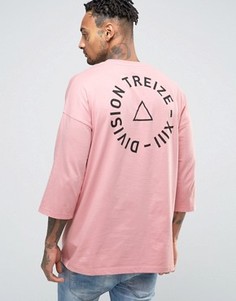 Oversize-футболка с принтом на спине и рукавами 3/4 ASOS - Розовый