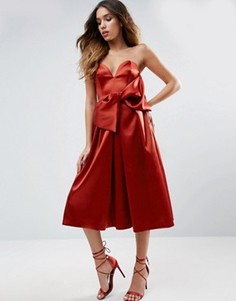 Платье миди для выпускного с бантом спереди ASOS - Оранжевый
