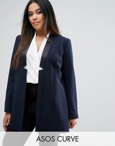 Удлиненный пиджак в стиле смокинга ASOS CURVE - Темно-синий