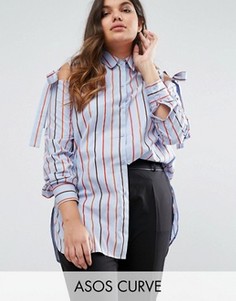 Топ в полоску с открытыми плечами и завязками ASOS CURVE - Мульти
