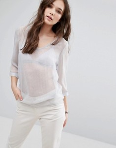 Топ с V-образным вырезом и рукавами 3/4 Vila - Серебряный