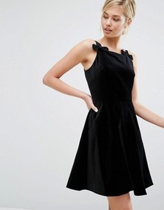Короткое приталенное бархатное платье с бантами Ted Baker - Черный