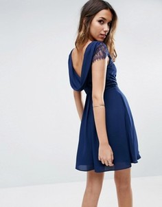 Кружевное платье мини с драпированным вырезом на спине ASOS Kate - Темно-синий