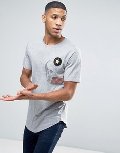 Длинная футболка с нашивками и асимметричным краем Only &amp; Sons - Серый