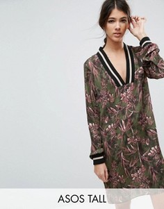 Атласное цельнокройное платье с цветочным принтом ASOS TALL - Мульти