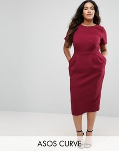 Облегающее фактурное платье миди ASOS CURVE - Красный