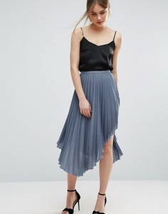 Плиссированная юбка миди с асимметричной кромкой ASOS - Синий