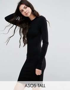 Облегающее платье мини в рубчик с длинными рукавами ASOS TALL - Черный