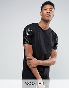 Длинная футболка с пайетками на рукавах ASOS TALL - Белый