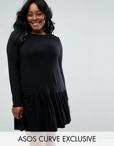 Платье-трапеция с оборкой по нижнему краю ASOS CURVE - Черный