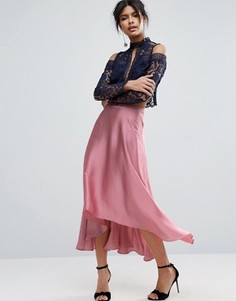 Атласная юбка миди с разрезами ASOS - Розовый
