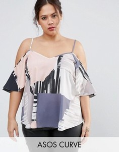 Топ с открытыми плечами и абстрактным принтом ASOS CURVE - Мульти
