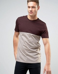 Темно-бордовая футболка в стиле колор блок New Look - Красный