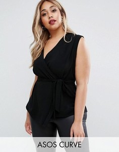Топ с запахом без рукавов ASOS CURVE - Черный