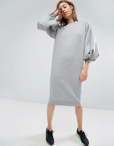 Трикотажное платье с пышными рукавами ASOS WHITE - Серый