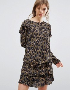 Блузка с оборками и леопардовым принтом Vero Moda - Коричневый