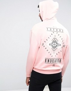 Розовое свободное худи с ацтекским принтом ASOS - Розовый
